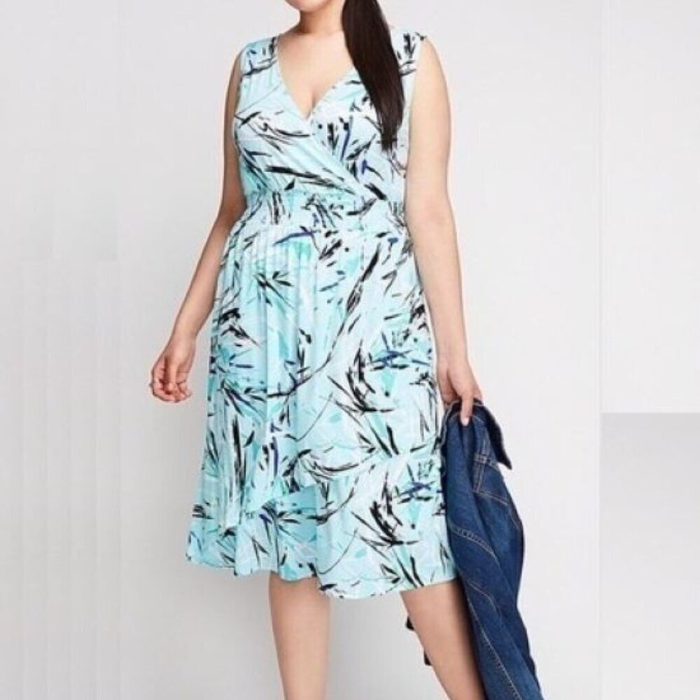 Lane Bryant Blue Surplice V-Neck Smocked-Waist Jersey Dress in Size 18/20 (2X)